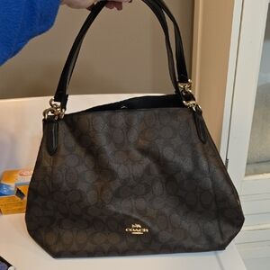 Coach Brown Shoulder Bag with Gold Hardware